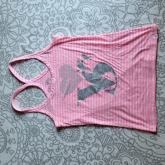 Victoria's Secret Super Model Essentials Neon Pink and White Striped Tank Size S - Picture 1 of 12